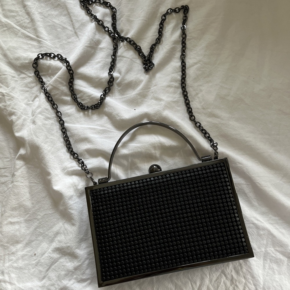 Whiting & Davis Black Metal Mesh Crossbody Bag -Snake Chain Evening Purse